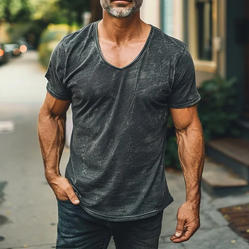 Men's Retro Print V-Neck Short Sleeve T-Shirt 98002854X sold by Manly product image thumbnail 5