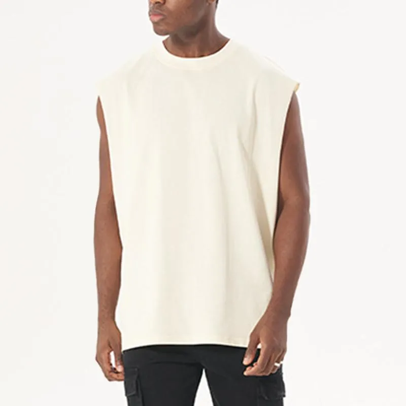 Men's Solid Loose Cotton Retro Raw Edge Sleeveless Tank Top 06688921Z sold by Manly product image thumbnail 3