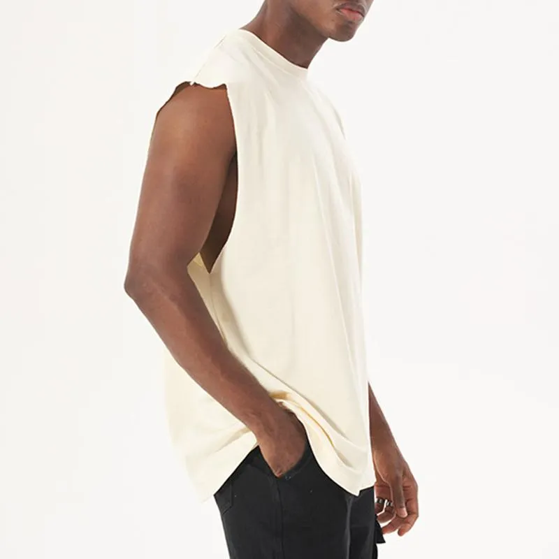 Men's Solid Loose Cotton Retro Raw Edge Sleeveless Tank Top 06688921Z sold by Manly product image thumbnail 5