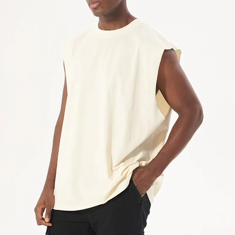 Men's Solid Loose Cotton Retro Raw Edge Sleeveless Tank Top 06688921Z sold by Manly product image thumbnail 2