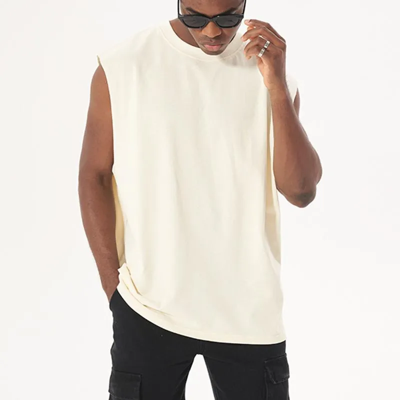 Men's Solid Loose Cotton Retro Raw Edge Sleeveless Tank Top 06688921Z sold by Manly product image thumbnail 4