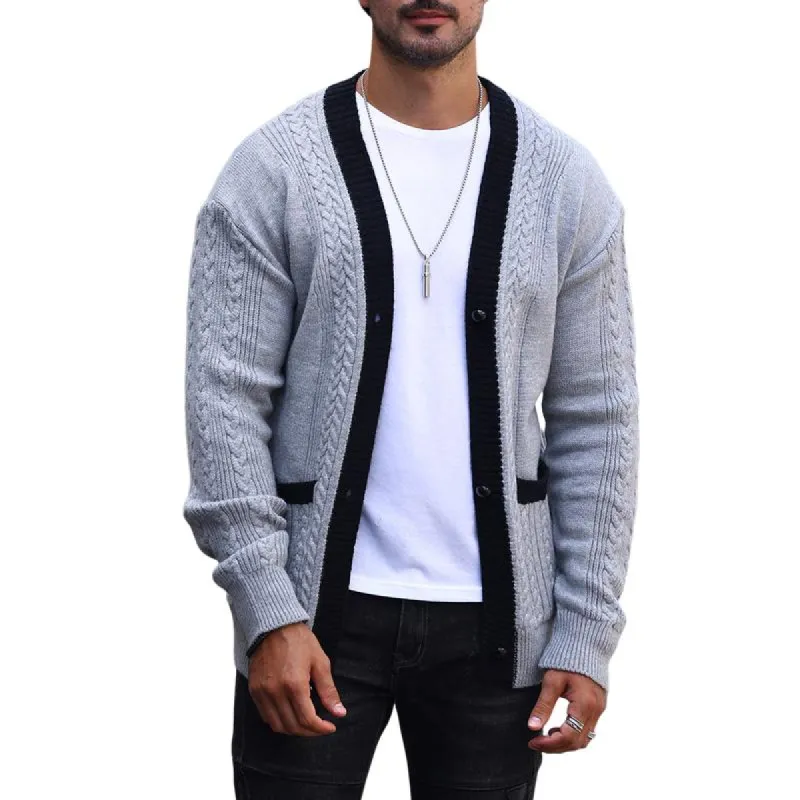 Men's Colorblock Cable Knit Single-Breasted Cardigan 59511158Y sold by Manly