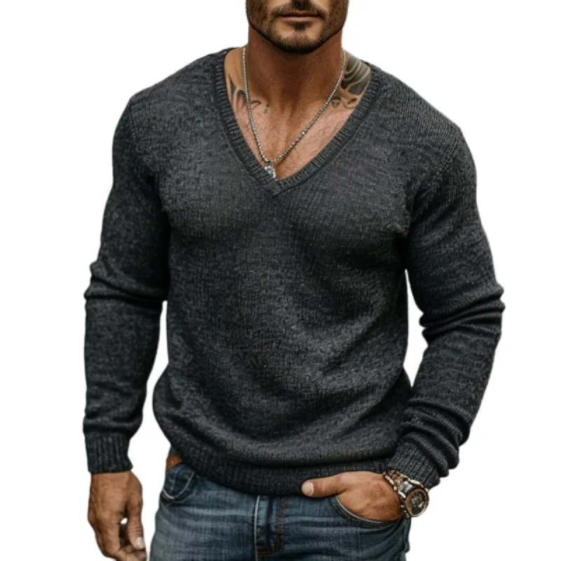 Men's Casual V-neck Long Sleeve Slim Fit Knit Pullover Sweater 15062227M sold by Manly