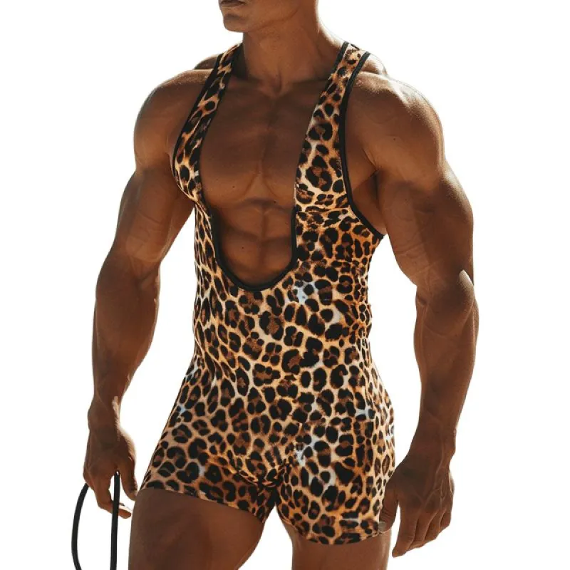 Men's Casual Sexy Leopard Print Tank Top Jumpsuit 83753145TO sold by Manly