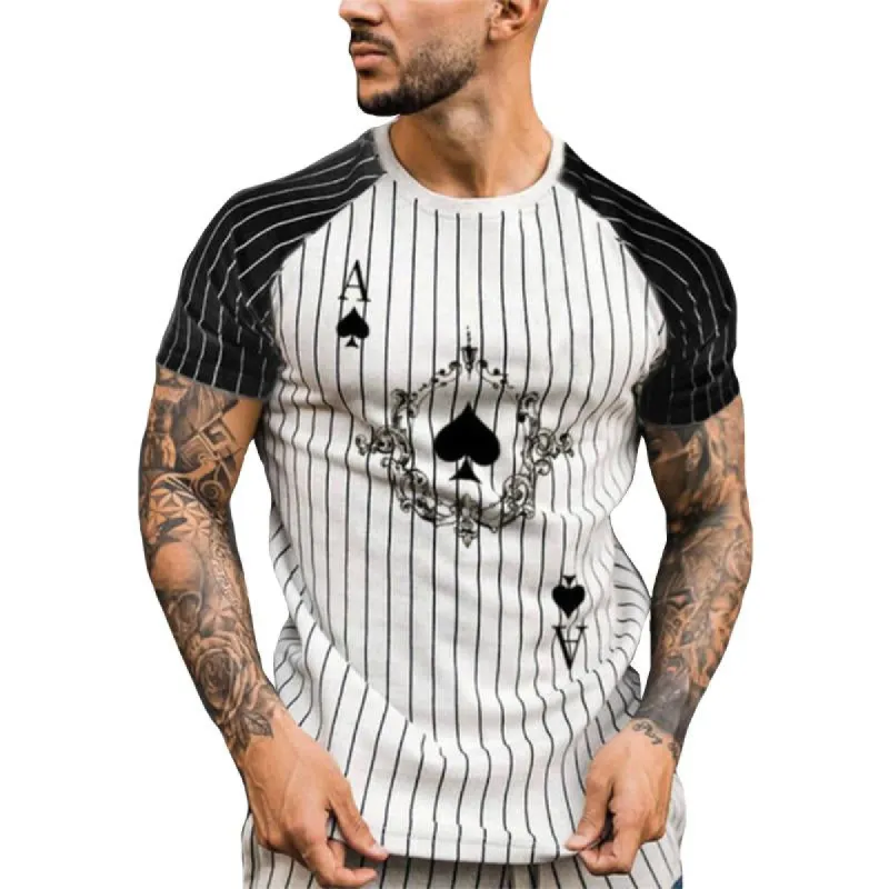 Men's Casual Ace of Spades Striped Short Sleeve T-Shirt 31503732TO sold by Manly