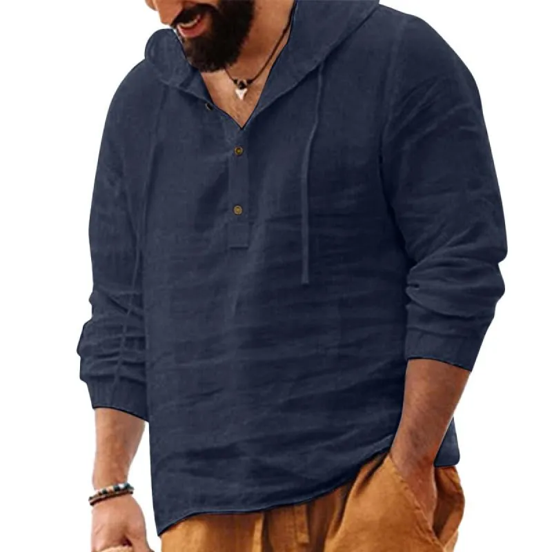 Men's Loose Solid Color Hooded Long Sleeve Shirt 53333975Y sold by Manly