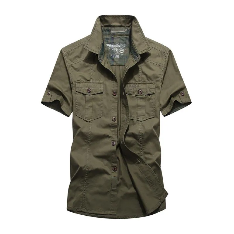 Men's Lapel Short Sleeve Breast Pockets Cargo Shirt 07818608Z sold by Manly