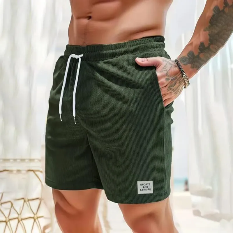 Men's Solid Color Corduroy Elastic Waist Straight Casual Shorts 77507486Z sold by Manly product image thumbnail 3