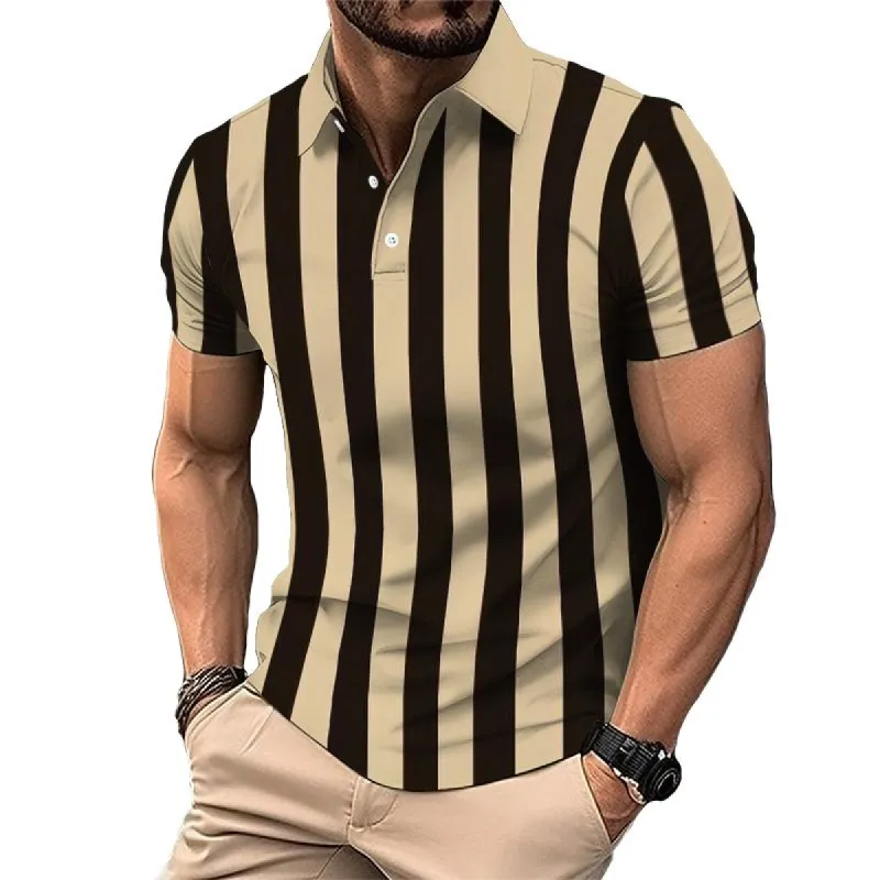 Men's Retro Striped Color Block Short Sleeve Polo Shirt 60622312TO sold by Manly