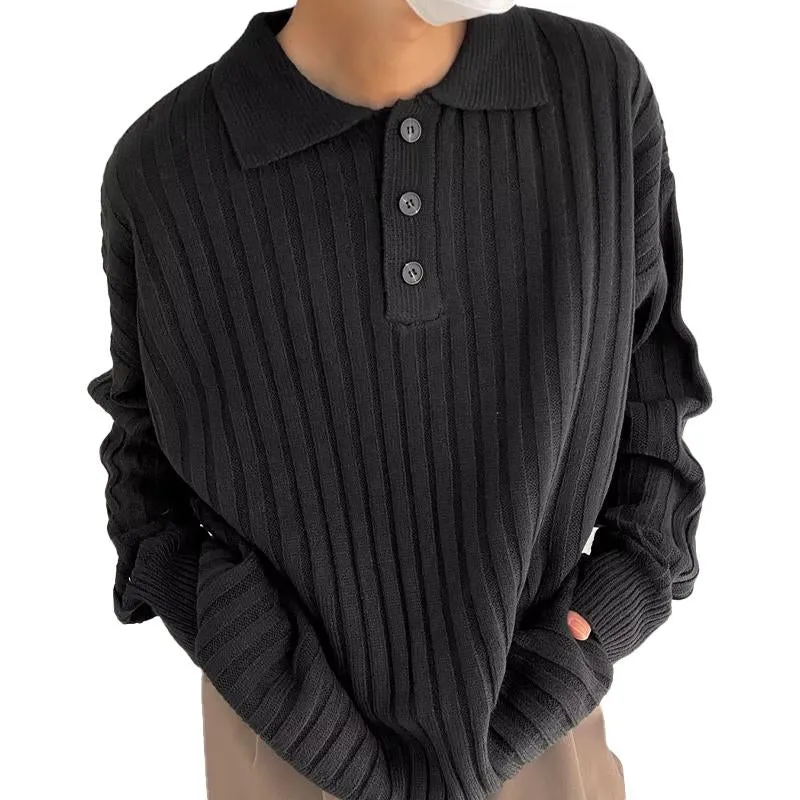 Men's Loose Casual Lapel Pit Striped Sweater 99042435X sold by Manly product image thumbnail 2