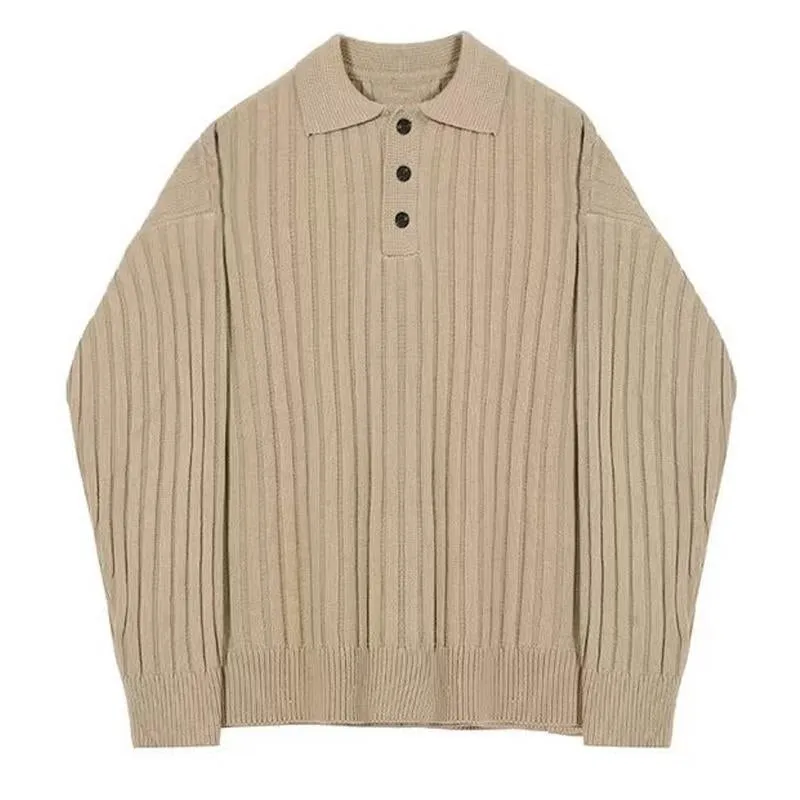 Men's Loose Casual Lapel Pit Striped Sweater 99042435X sold by Manly product image thumbnail 4