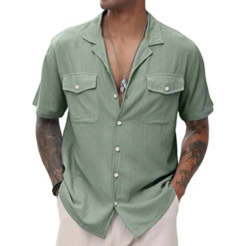 Men's Casual Solid Color Breathable Double Pocket Short Sleeve Shirt 72594339Y sold by Manly