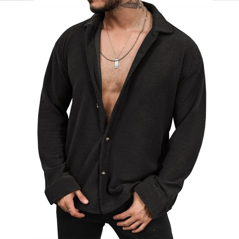 Men's Solid Color Corduroy Lapel Long Sleeve Loose Shirt 37292012Z sold by Manly product image thumbnail 2
