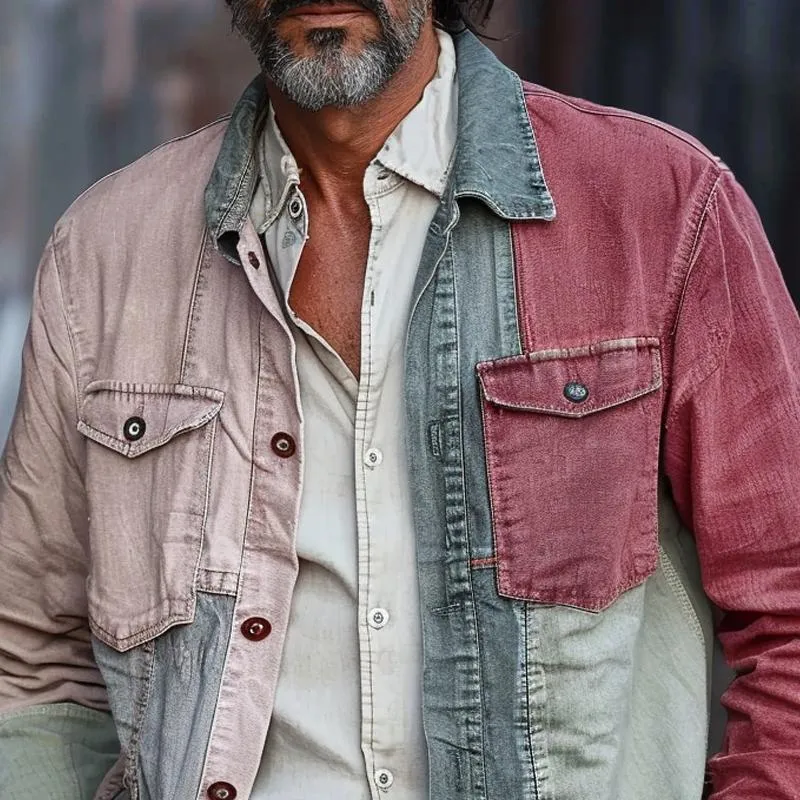 Men's Fashion Colorblock Lapel Breast Pocket Single Breasted Jacket 46061200Z sold by Manly product image thumbnail 3