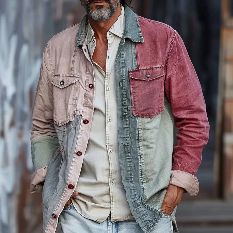 Men's Fashion Colorblock Lapel Breast Pocket Single Breasted Jacket 46061200Z sold by Manly product image thumbnail 2