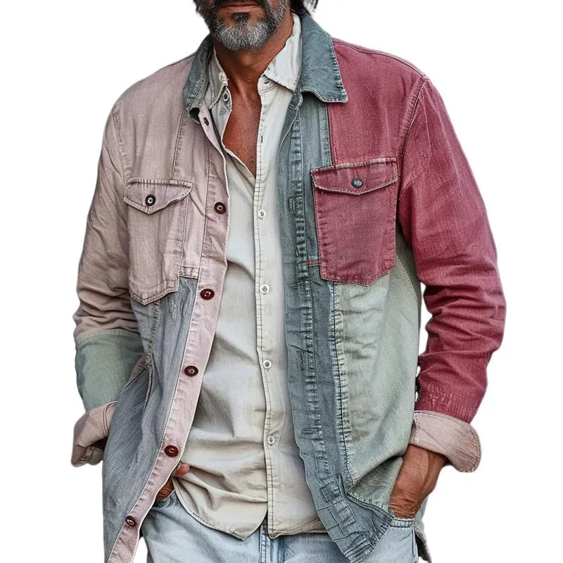 Men's Fashion Colorblock Lapel Breast Pocket Single Breasted Jacket 46061200Z sold by Manly