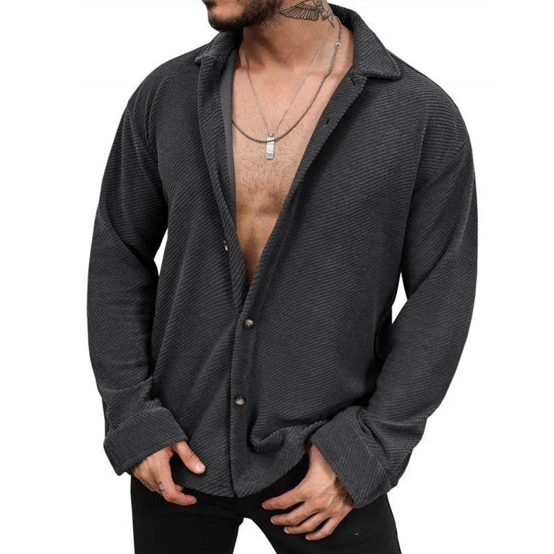 Men's Solid Color Corduroy Lapel Long Sleeve Loose Shirt 37292012Z sold by Manly product image thumbnail 3