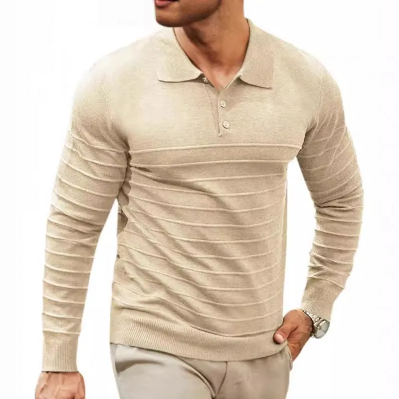 Men's Solid Knitted Lapel Long Sleeve Polo Shirt 04565624Z sold by Manly product image thumbnail 3
