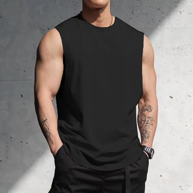Men's Solid Cotton Round Neck Sleeveless Sports Fitness Tank Top 13834946Z sold by Manly product image thumbnail 5