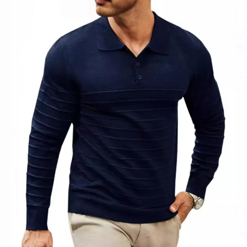 Men's Solid Knitted Lapel Long Sleeve Polo Shirt 04565624Z sold by Manly product image thumbnail 2