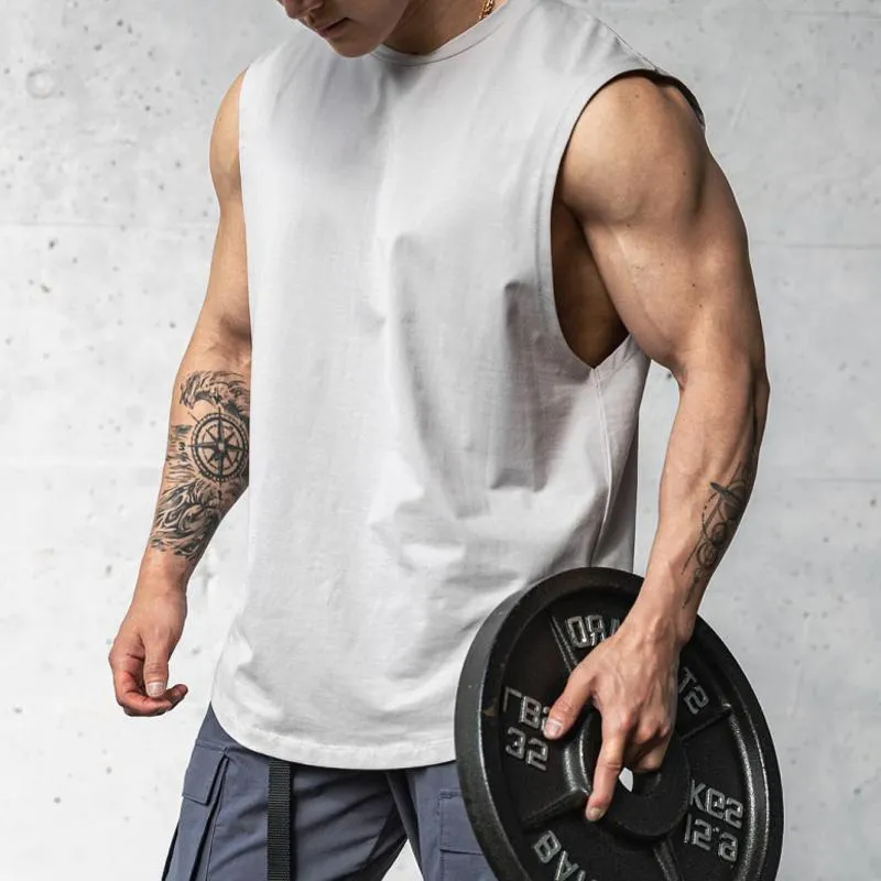 Men's Solid Cotton Round Neck Sleeveless Sports Fitness Tank Top 13834946Z sold by Manly product image thumbnail 3