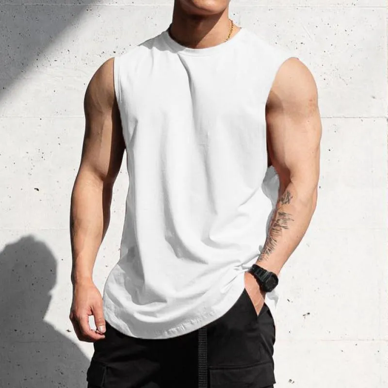 Men's Solid Cotton Round Neck Sleeveless Sports Fitness Tank Top 13834946Z sold by Manly product image thumbnail 2