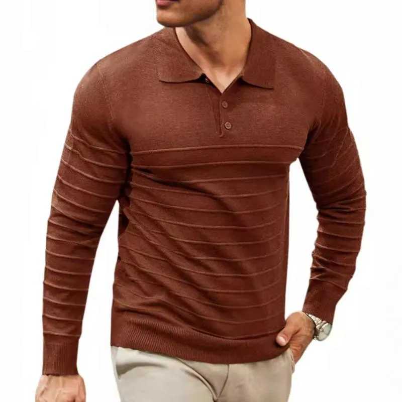 Men's Solid Knitted Lapel Long Sleeve Polo Shirt 04565624Z sold by Manly product image thumbnail 5