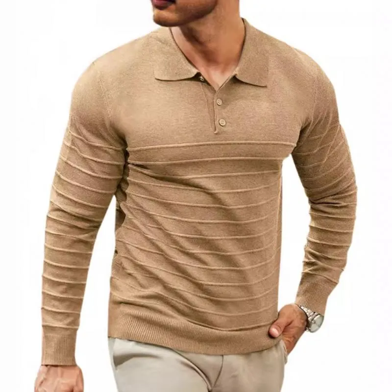 Men's Solid Knitted Lapel Long Sleeve Polo Shirt 04565624Z sold by Manly product image thumbnail 4