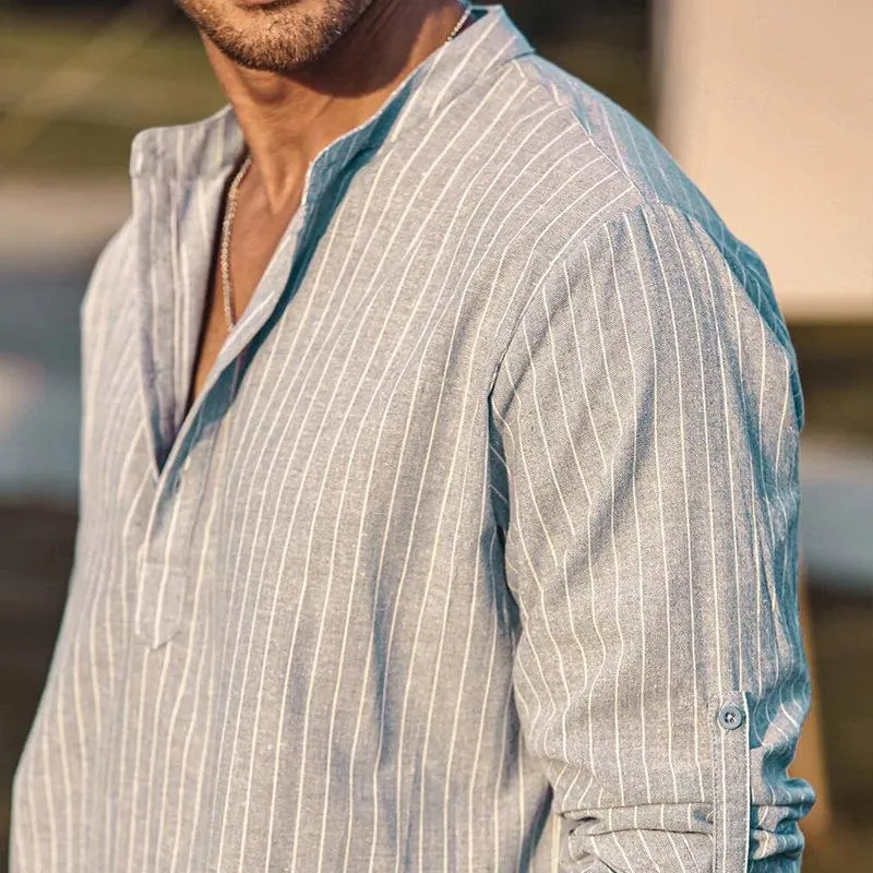 Men's Striped Henley Collar Long Sleeve Casual Shirt 44344587Z sold by Manly product image thumbnail 4