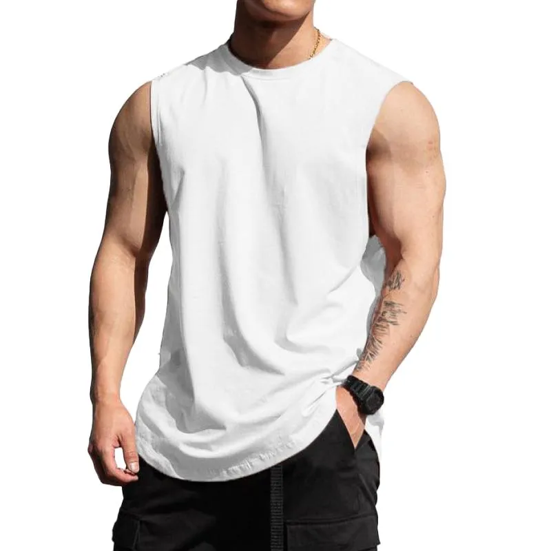 Men's Solid Cotton Round Neck Sleeveless Sports Fitness Tank Top 13834946Z sold by Manly