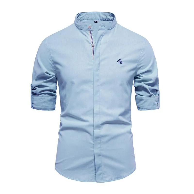 Men's Casual Stand Collar Cotton Slim Long Sleeve Shirt 37583737M sold by Manly product image thumbnail 2