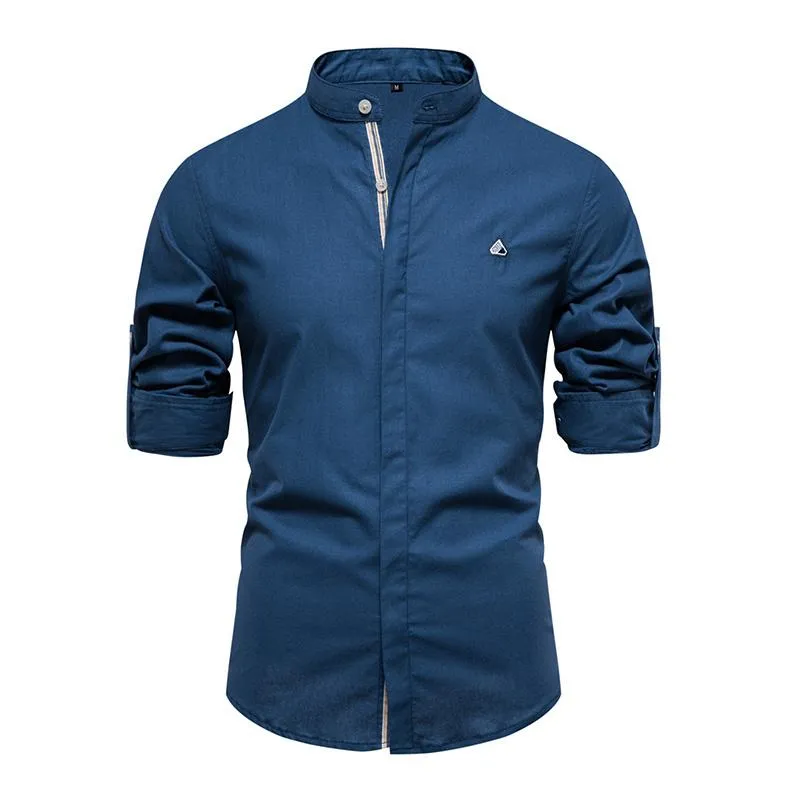 Men's Casual Stand Collar Cotton Slim Long Sleeve Shirt 37583737M sold by Manly product image thumbnail 4