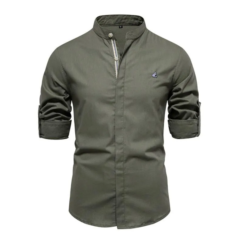 Men's Casual Stand Collar Cotton Slim Long Sleeve Shirt 37583737M sold by Manly