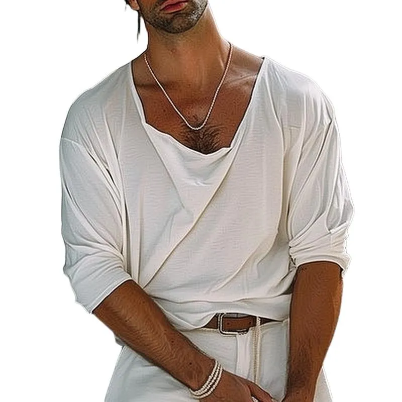 Men's Irregular Collar Long Sleeve Casual T-shirt 48423661Z sold by Manly