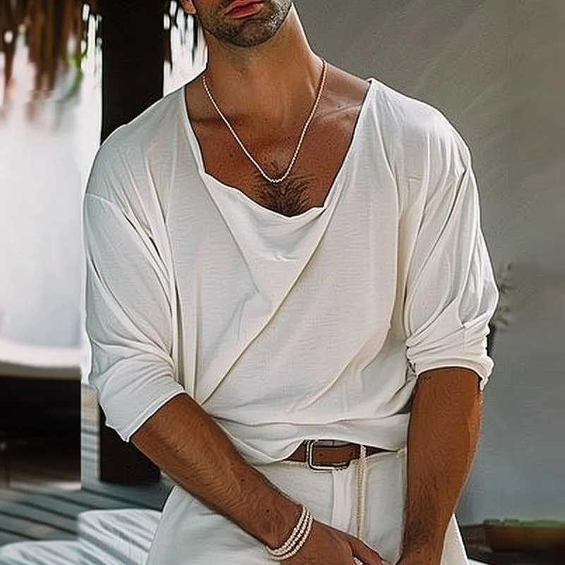 Men's Irregular Collar Long Sleeve Casual T-shirt 48423661Z sold by Manly product image thumbnail 2