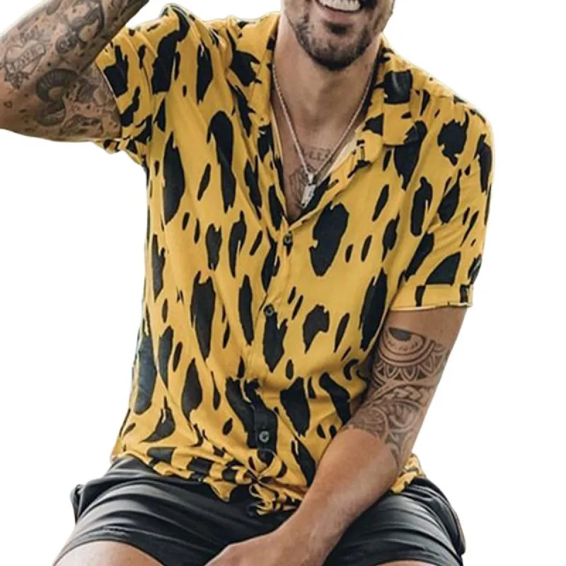Men's Casual Contrast Lapel Print Shirt 51730414TO sold by Manly
