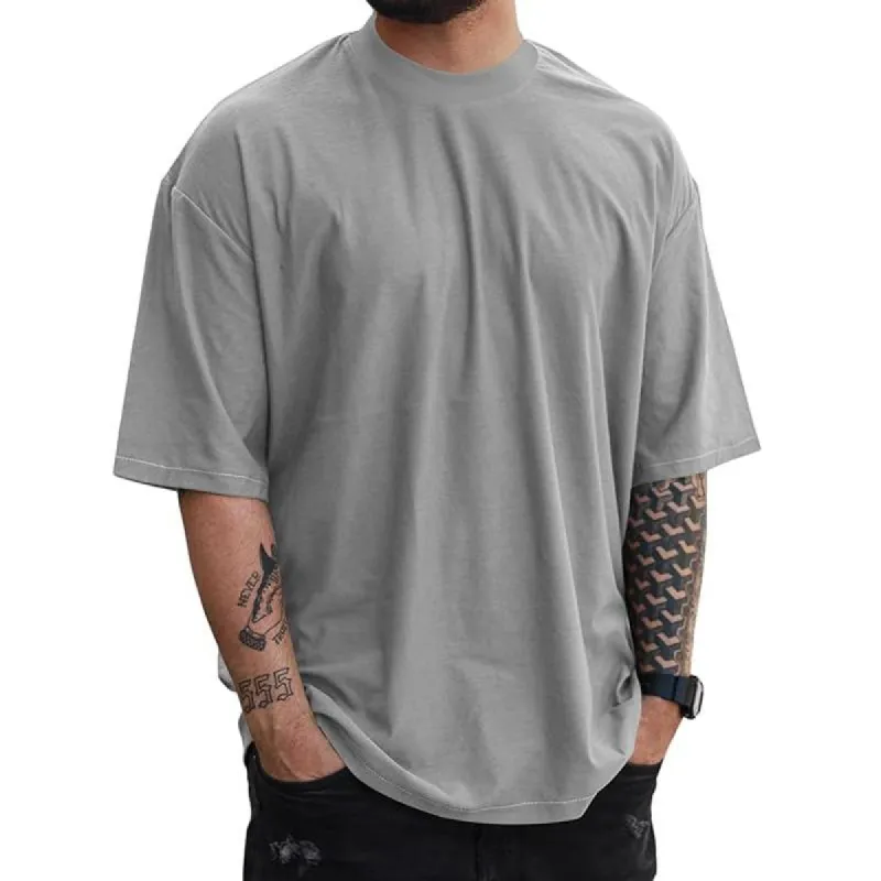 Men's Solid Color Loose Round Neck Short Sleeve Casual T-shirt 86447074Z sold by Manly