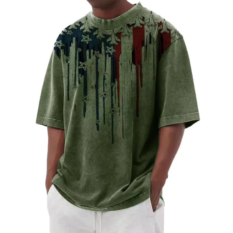 Men's Flag Printed Casual Short Sleeve Crew Neck T-Shirt 83998859X sold by Manly