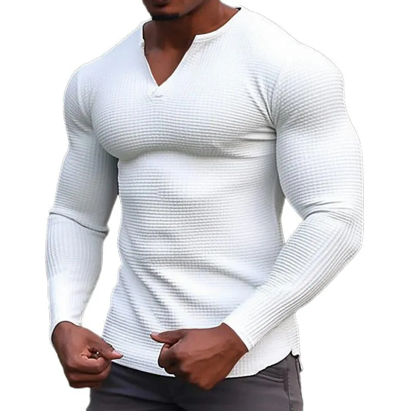 Men's Casual Solid Color Waffle Long Sleeved T-Shirt 89772917Y sold by Manly
