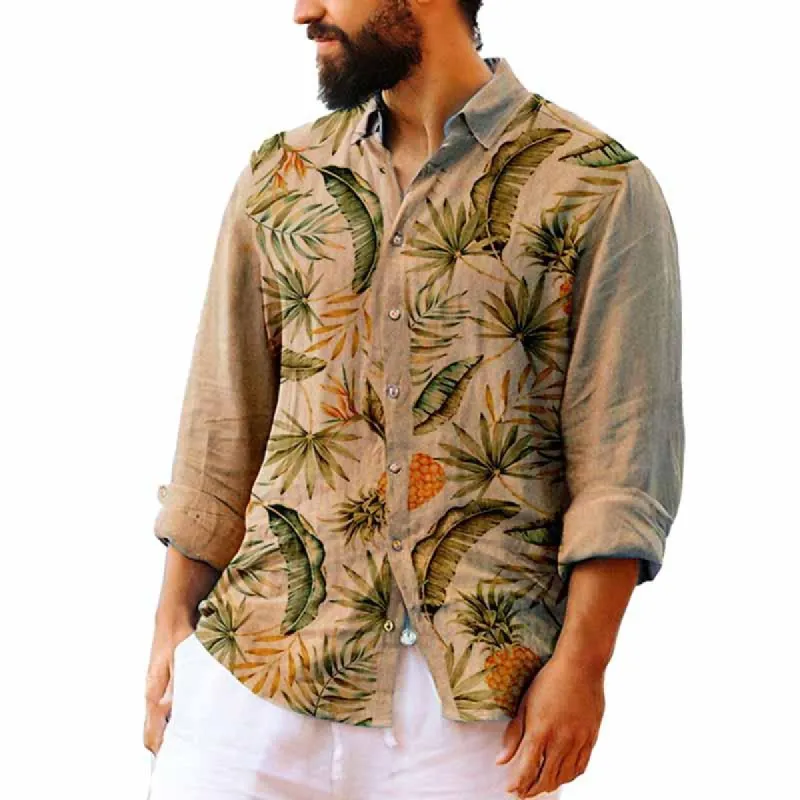 Men's Palm Print Casual Long Sleeve Lapel Shirt 79890116X sold by Manly