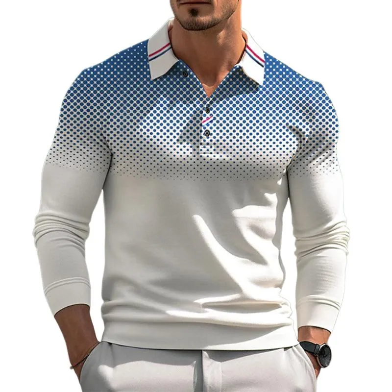 Men's Casual Gradient Print Long Sleeve Polo Shirt 04855017Y sold by Manly