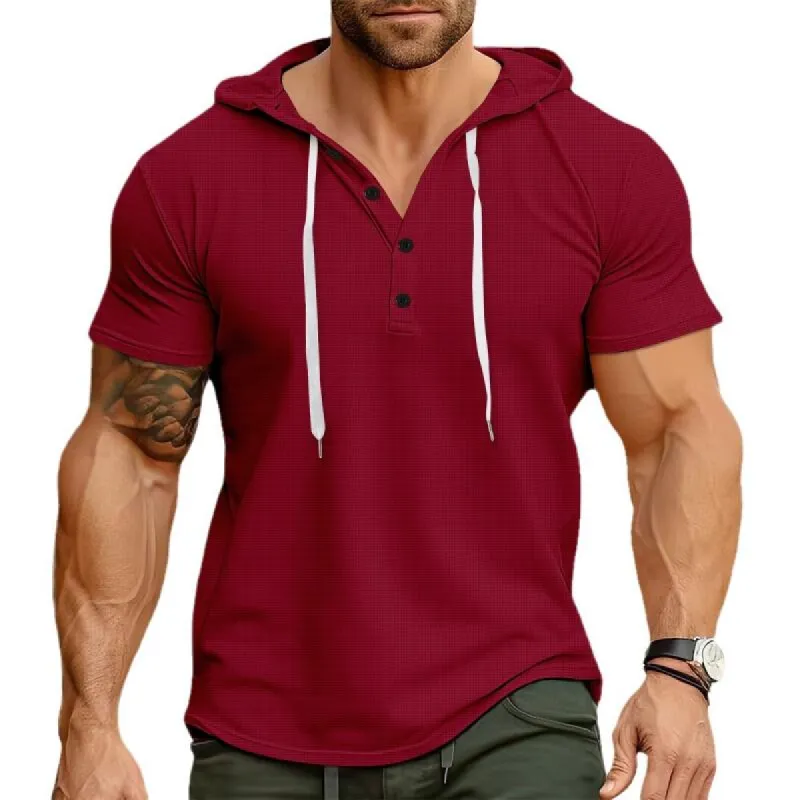 Men's Casual Henley Collar Waffle Slim Fit Short Sleeve Hoodie 42061428M sold by Manly