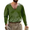 Men's Casual Solid Color Deep V-Neck Long-Sleeved T-Shirt 03993320M sold by Manly