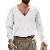 Men's Casual Solid Color Deep V-Neck Long-Sleeved T-Shirt 03993320M sold by Manly