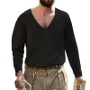 Men's Casual Solid Color Deep V-Neck Long-Sleeved T-Shirt 03993320M sold by Manly