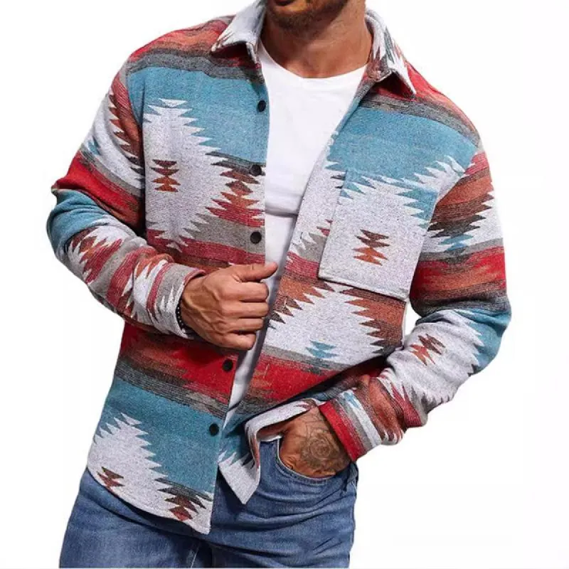 Men's Casual Retro Ethnic Style Geometric Jacket 96433044TO sold by Manly