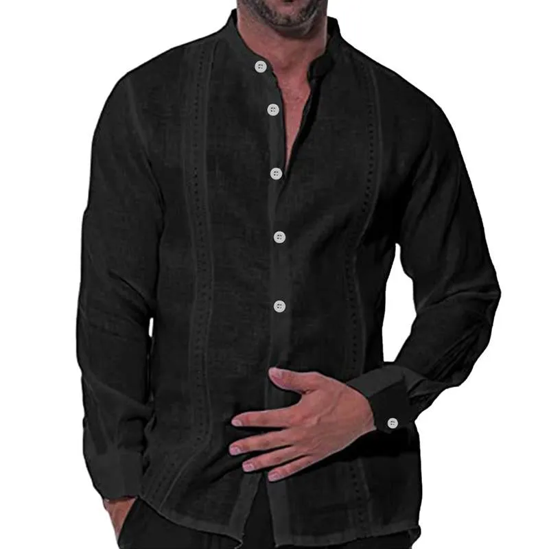 Men's Casual Cotton Linen Stand Collar Long Sleeve Shirt 52882672M sold by Manly