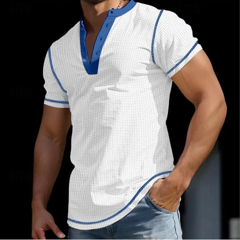 Men's Color Block Henley Neck Short Sleeve T-Shirt 05021048Y sold by Manly product image thumbnail 2