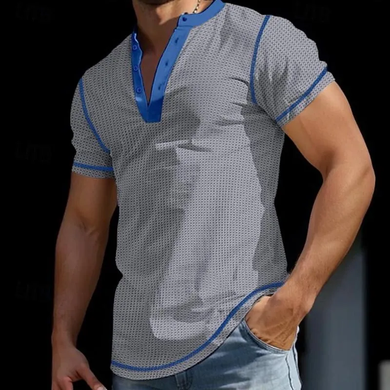 Men's Color Block Henley Neck Short Sleeve T-Shirt 05021048Y sold by Manly product image thumbnail 4