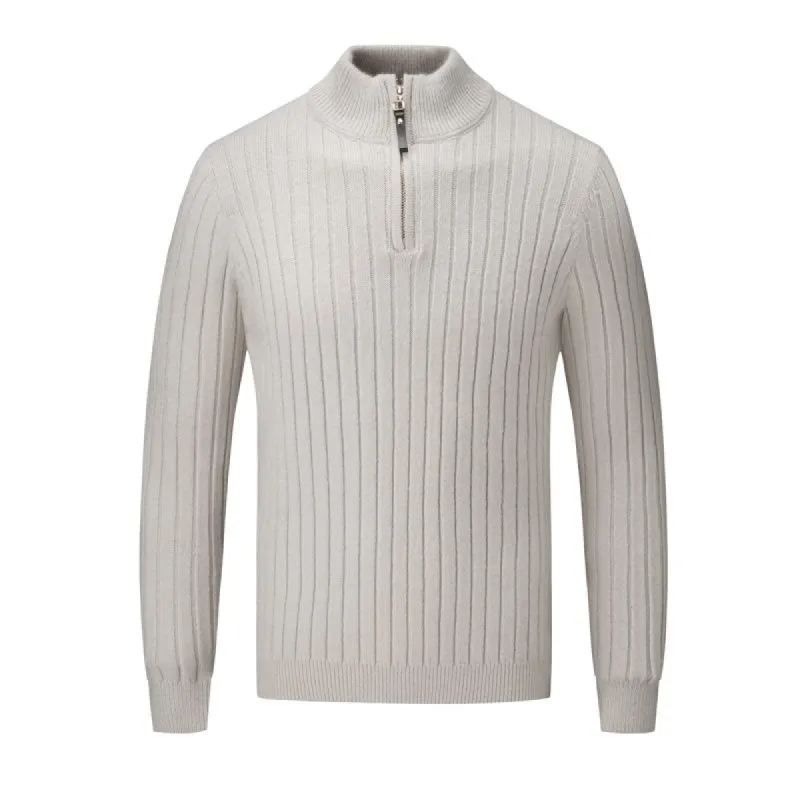 Men's Wide Stripe Half Zipper Stand Collar Stylish Sweater 59269570X sold by Manly